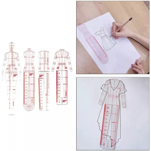 4 Pcs Mannequin Sewing Template Ruler Fashion Illustration Sketching Rulers