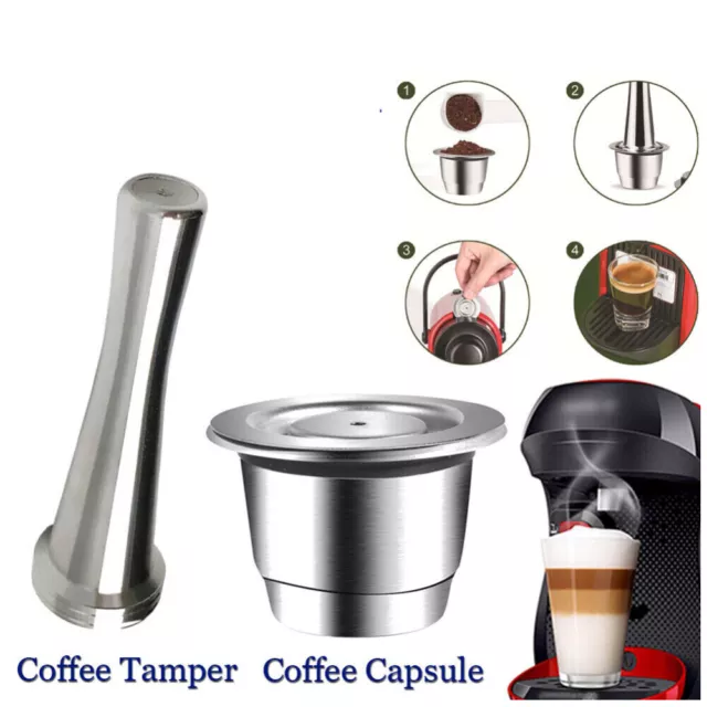 Nespresso Stainless Steel Coffee-Capsule Refillable Reusable-Pods Tamper Set AU