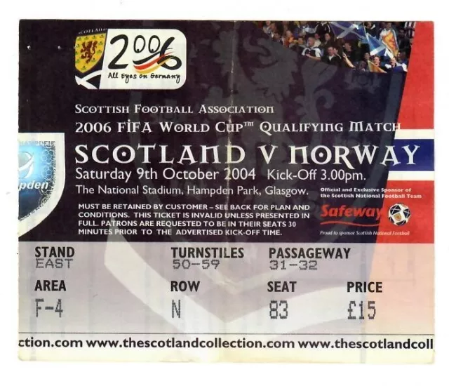 Scotland v Norway - 2006 World Cup Qualifier - Oct. 2004 - Match Ticket