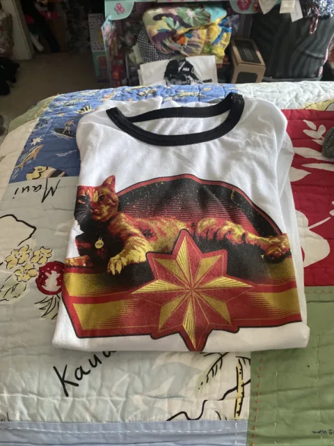 MARVEL Captain Marvel Goose Emblem Cat Graphic Ringer T-Shirt Mens XXL 2XL