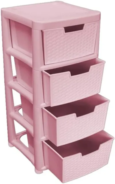 4 cajones de plástico cajones de almacenamiento en torre grande unidad de pecho marco rosa cajones rosados
