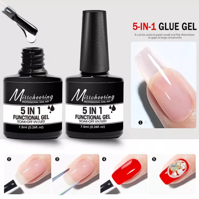 5 IN 1 Multifuncional Uña Pegamento Uña Extensión Base de Uñas Gel UV Esmalte "