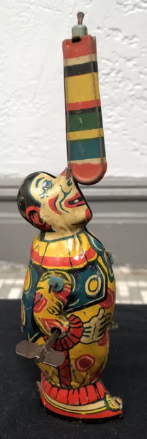 J. CHEIN CLOWN SPINNING FIGURE WITH UMBRELLA ON NOSE TIN MECHANICAL TOY - Parts