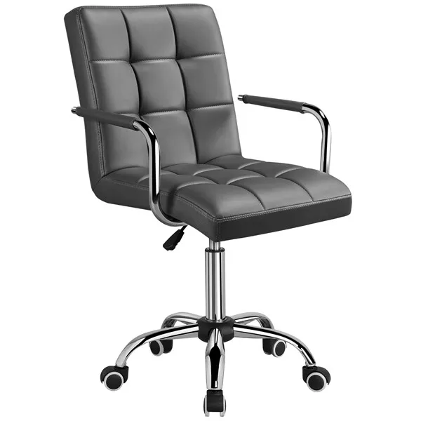 Leather Office Chair Adjustable Computer Desk Chair with Arms Home Study Work