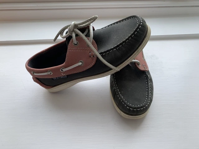 TIMBY DECK SHOES Dark Grey Pink Leather Lace Up Size 3 19.50