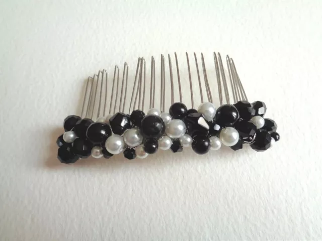 White and black crystal glass pearl hair comb bridal bridesmaid prom wedding