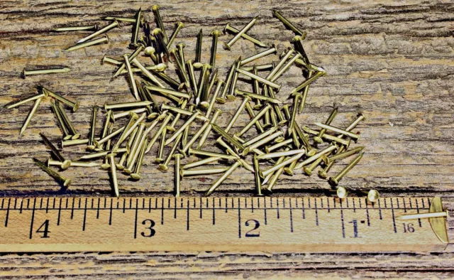 1/2” SOLID BRASS BRADS 100 NAILS Round Head 18 gauge Escutcheon pins USA made! 2