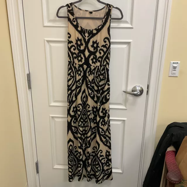 Zattcas Women's Dress Sz M Maxi Sleeveless Floral Geometric Print Beige Black