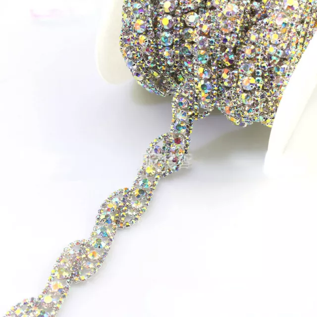 Shiny Crystal Rhinestone Trim DIY Applique Motif Wedding Costume Decor Edging