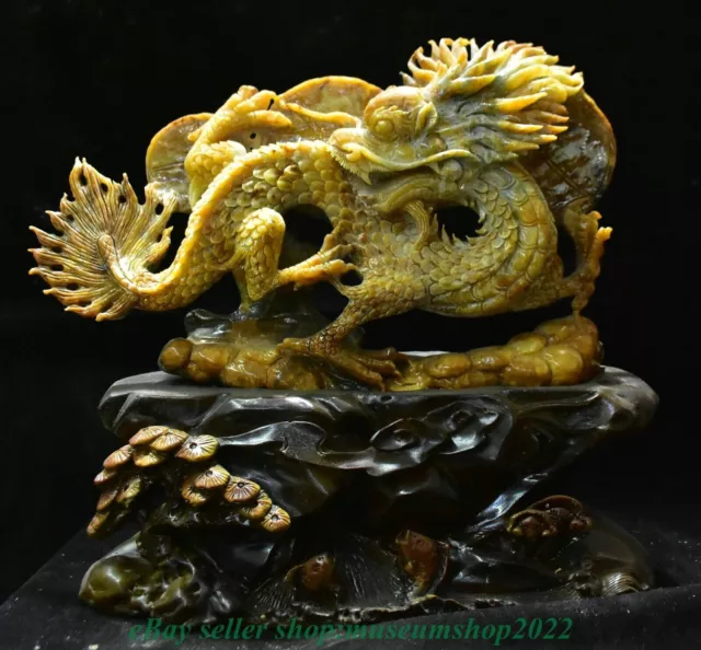 14.4" Chinese Natural Xiu Jade Carved Fengshui 12 Zodiac Year Dragon Statue