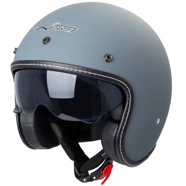 Casco Moto Jet Cafe Racer Omologato ECE 22-06 Parasole scooter Grigio Opaco