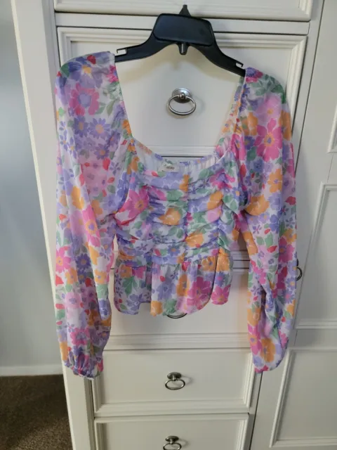 Sheer Sleeve Top Multi Color Size M  Peach Love California