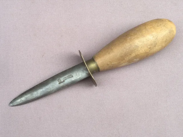 Vintage JOHNSON Sheffield OYSTER Shucker KNIFE - Long blade, Wooden Handle...