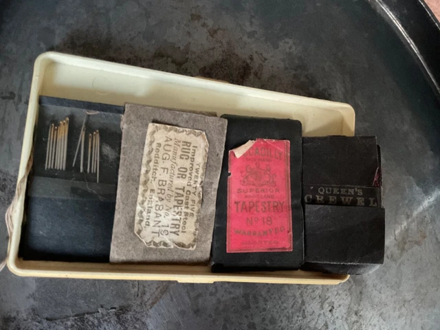 Antique Rare Sewing Needles Tapestry Crewel in Black Paper