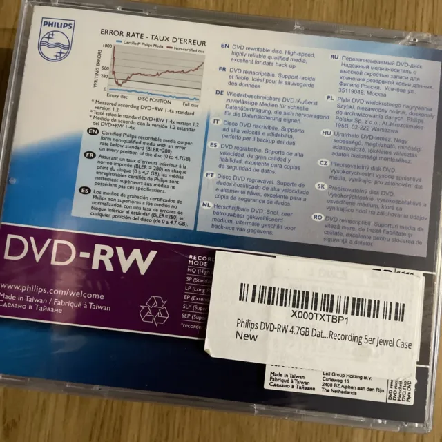 Confezione da 5 x Philips DVD-RW 4,7 GB dati 120 minuti nuovi e sigillati 2