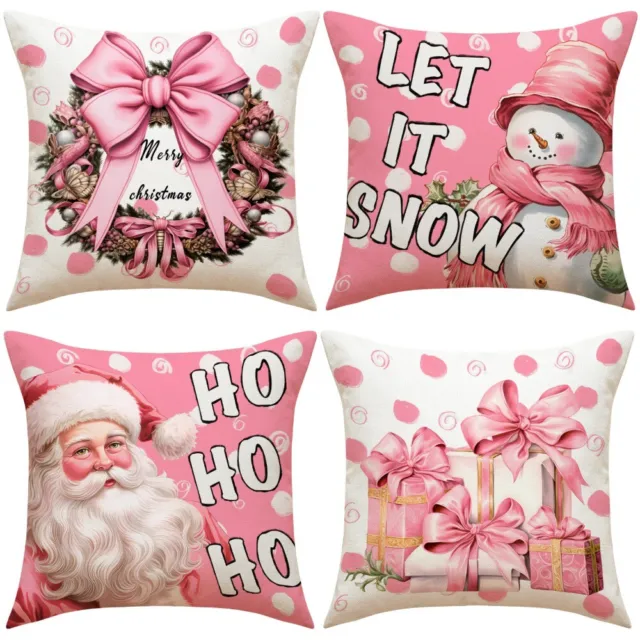 Pink Christmas Cushion Cover Dacron Home Decoration Cute Xmas Gift