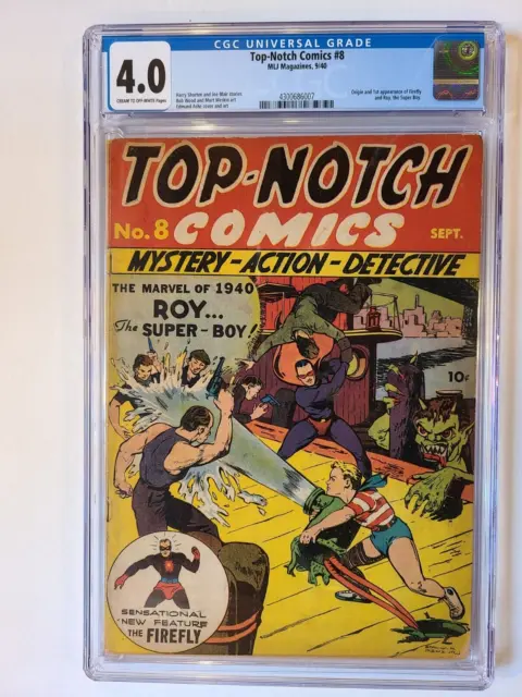 Top Notch Comics # 8 Mlj Magazines 1940 Cgc 4.0 Origin 1St App Firefly