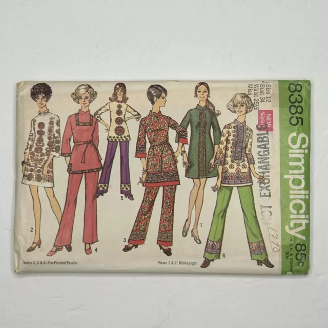 1970s Simplicity UNCUT Sewing Pattern 8385 Misses Mini Dress Tunic Pants Size 12