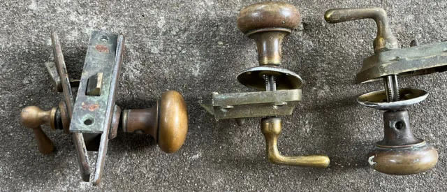 Antique Door Knobs & Locks Hardware Architectural Salvage Lot Of 3