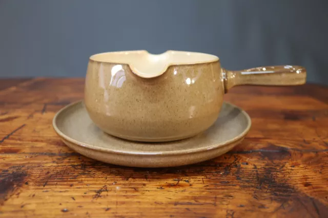 Denby Pampas Gravy Boat & Saucer Dish Stoneware Vintage England Brown & Cream