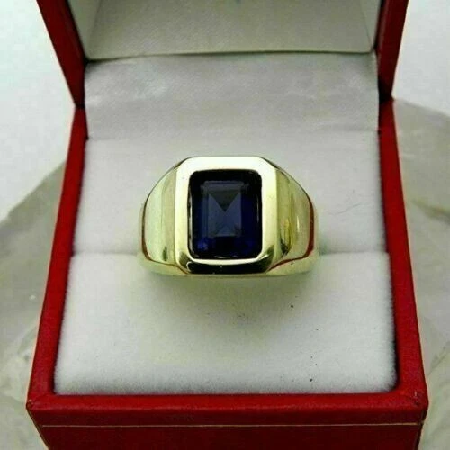 2Ct Emerald Lab Created Blue Sapphire Engagement Men Ring 14K Yellow Gold Plated