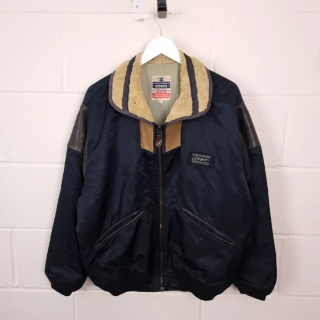 CHEVIGNON Jacket Mens L Large Flight Military Coat Leather Trim Vintage 80s