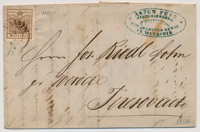 ÖSTERREICH 1856 6Kr, Brief (Inhalt) WARASDIN (Ks) nach VERÖCE. Schön, attraktiv!