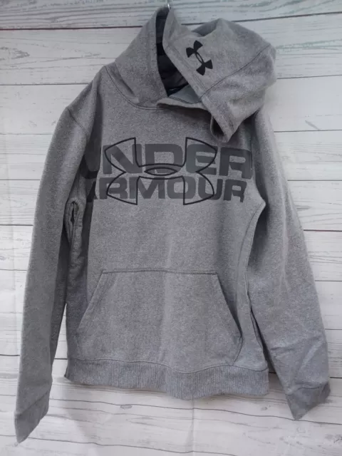 Under Armour White Grey Pullover Hoodie Youth L Cold Gear Gray