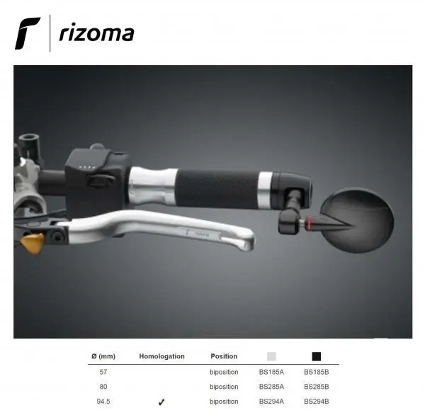Rizoma Spy-R NAKED omologato Biposizione Specchio retrovisore univ 94.5mm nero