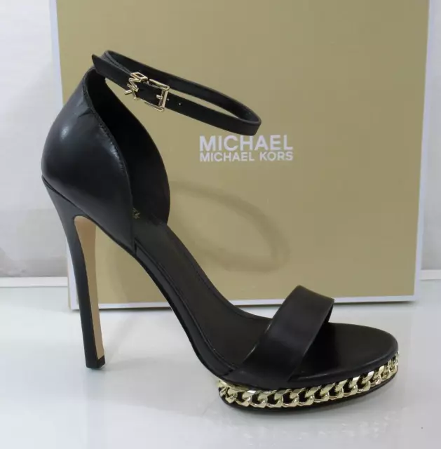 Michael Kors Jordyn Chain Platform High Heels Ankle Strap Sandals Black Size 7.5