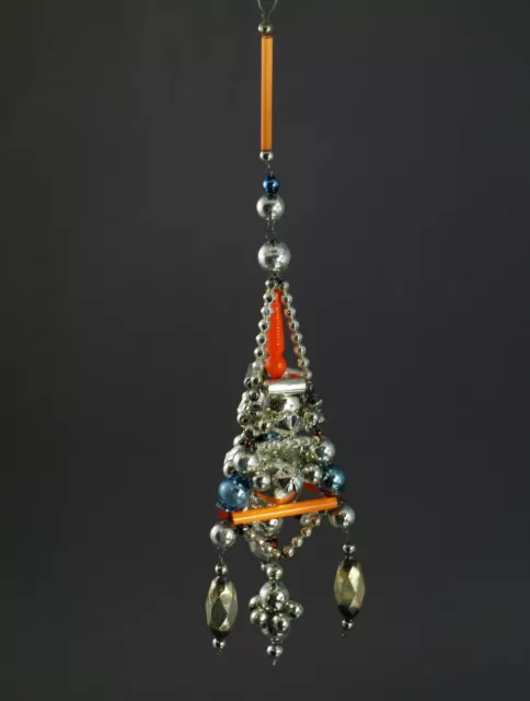 Antiguo Gablonzer Adornos de Árbol Navidad - XXL Ornamento Perlas Vidrio