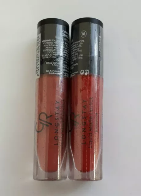 GOLDEN ROSE Lot de 2 Rouge à lèvres Liquide Matte Longstay Couleur 18 + 19 /EBLM