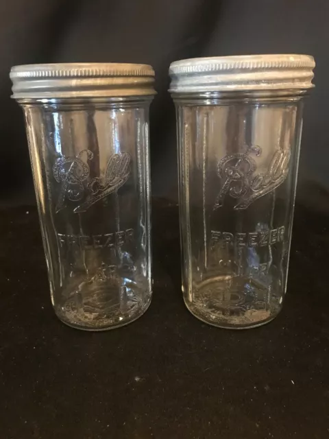 Two Vintage Ball Freezer Jars with Zinc Covers - Ribbed - dated 1933-1962