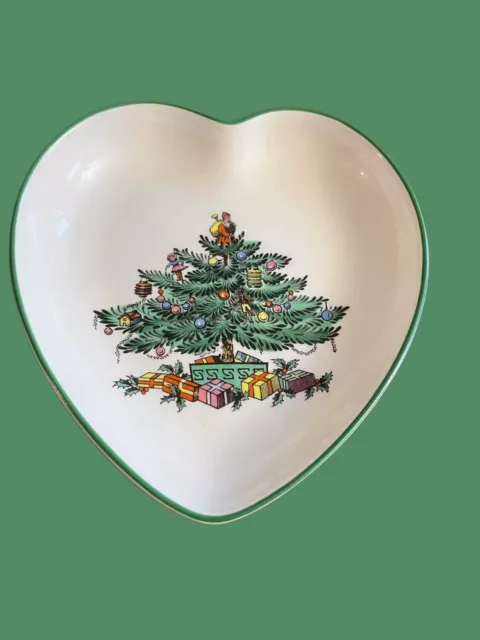 Spode England Christmas Tree Heart Shaped Ceramic Trinket/Nut Dish 4" Gift