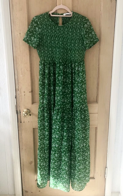 green emerald velvet dress Zara Green Floral Print Open Back Midi Dress (Removable Feather Cuff i –  KTRcollection