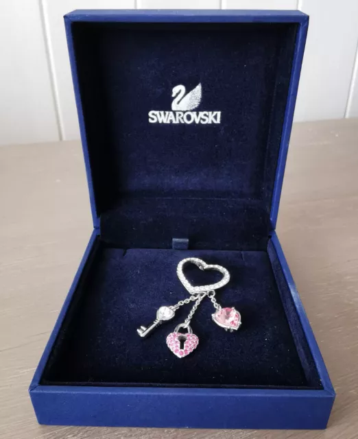 Genuine Swarovski Pink Heart Pendant Lock Key Charms Excellent Condition Boxed