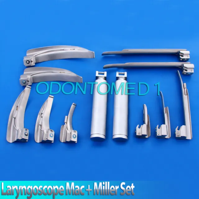 Set Of 10 Mac & Miller Laryngoscope Blade+2 Handle Intubaton