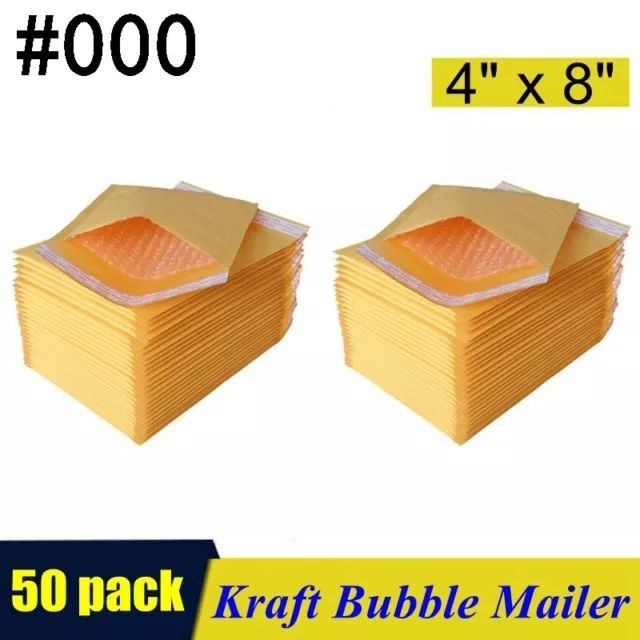 50 #000 4x8 (4x7) Kraft Paper Bubble Padded Envelopes Mailers Shipping Case