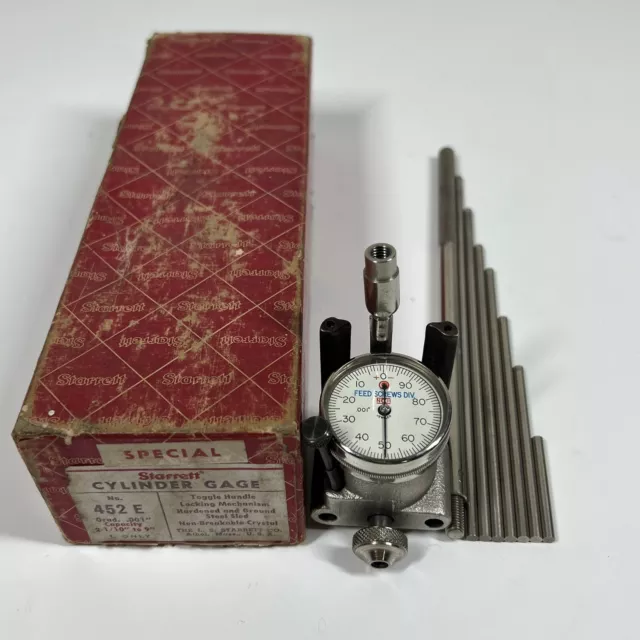Vintage Starrett 452E Grad. .001"  Cylinder Gage Capacity 2 1/10" to 9” + 7 Rods