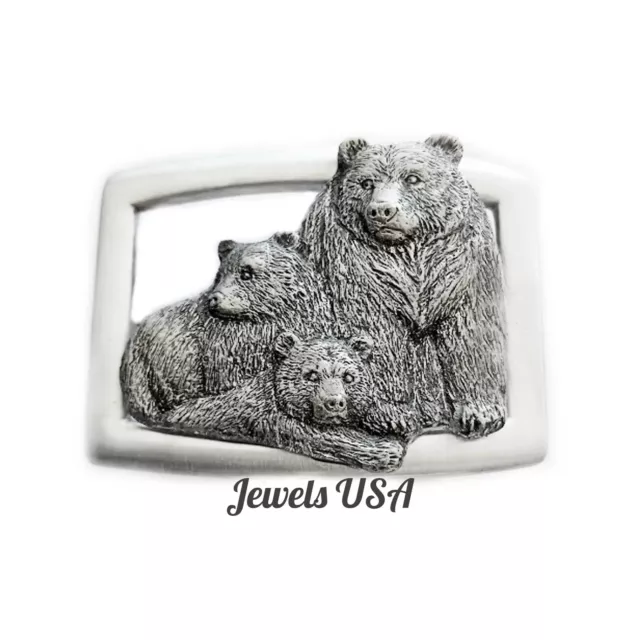 Belt Buckle Bear Family Handmade Real 925 Silver Wildlife Jewelry Gift Men Women