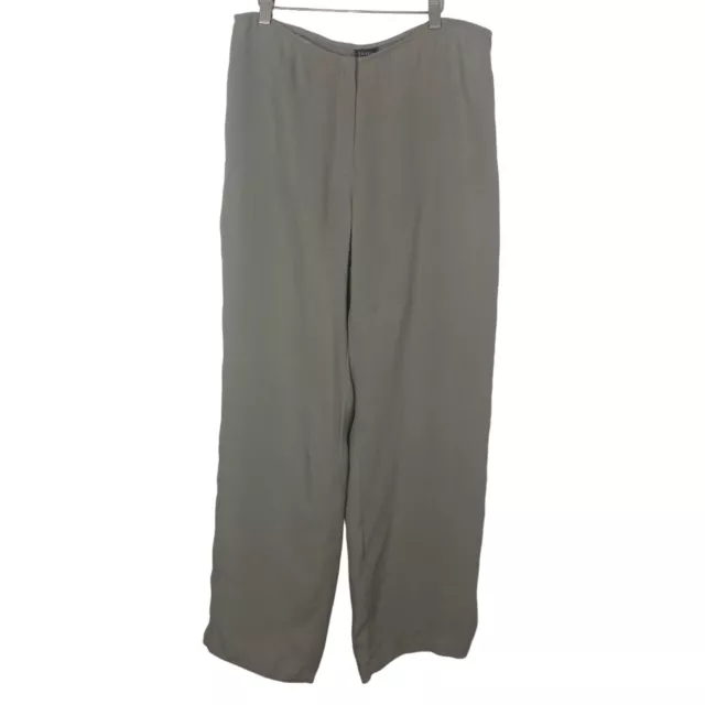 Vintage Eileen Fisher Silk Pants Womens Medium Gray Wide Leg Trousers Flowy