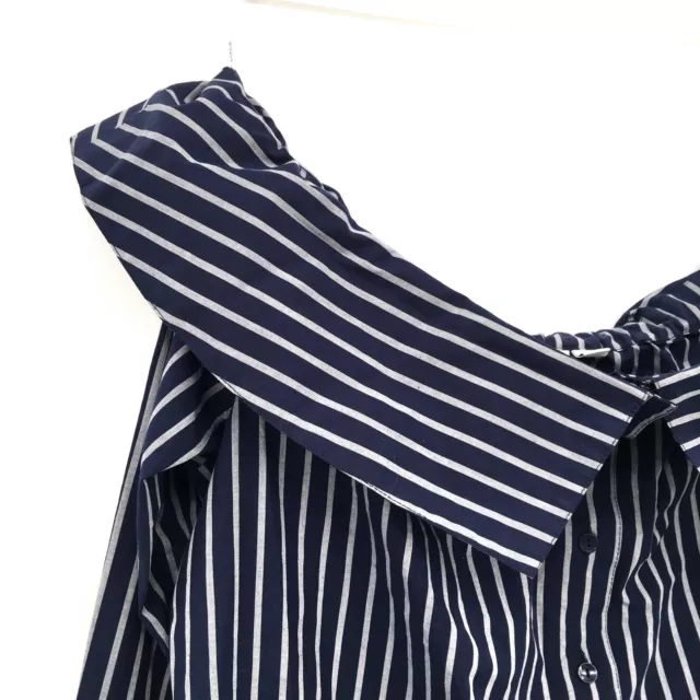 NEW kensie Women's Oxford Shirting Stripe Off Shoulder Dress navy blue NO BELT L 2