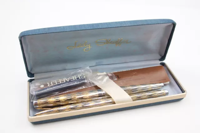 Sheaffer Lady Fountain & Ballpoint Pen Set Vintage 14ct Gold Nib Boxed