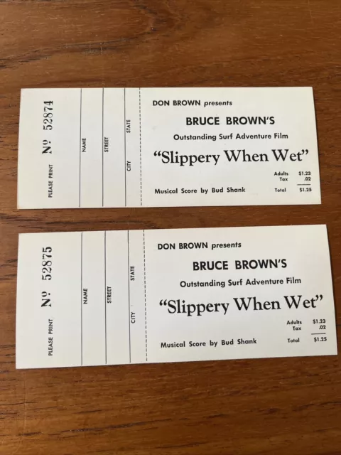 Don Brown Presents Bruce Brown Slippery When Wet Surf Movie Ticket - 2