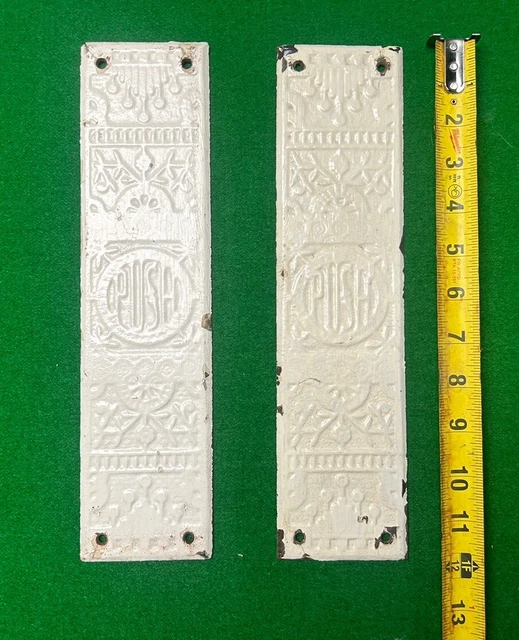 2 12” Reclaimed Antique Vintage Cast Iron Door That Say “Push” Push Plates
