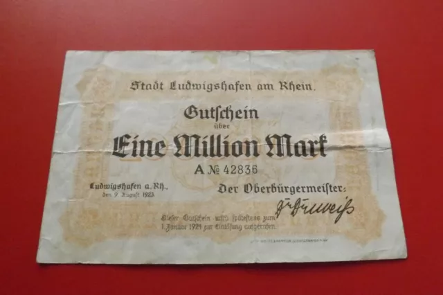 *Ludwigshafen 1 Million Mark Gutschein 1923(ORD 2)