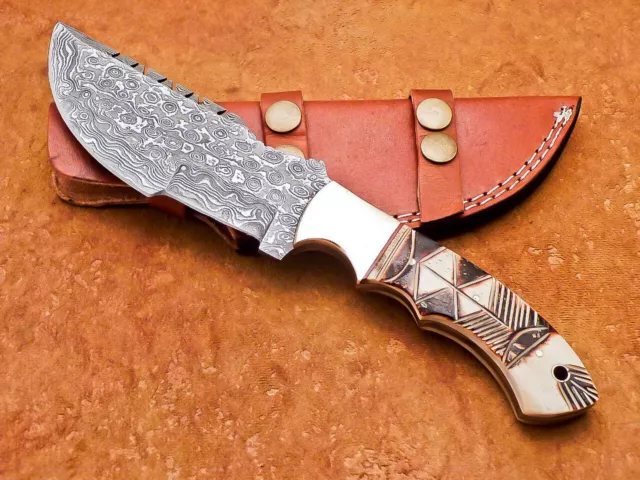 Custom Handmade Damascus Blade Camping Hunting Full Tang Tracker Knife IM-4129