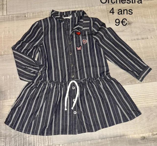 Orchestra 4 Ans Fille : Robe Rayée Gris Bleue TBE