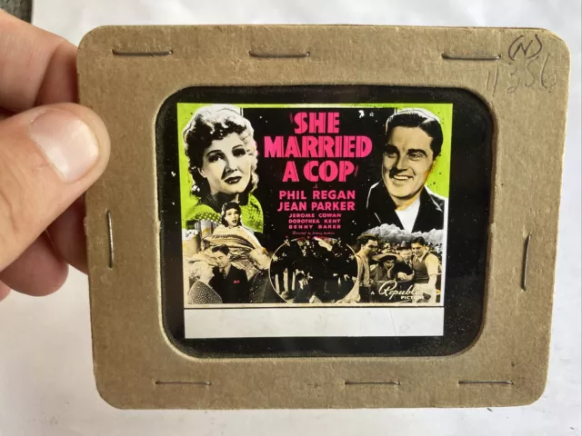 ADVERTISING MOVIE THEATER MAGIC LANTERN GLASS SLIDE She Married A Cop Phil Regan