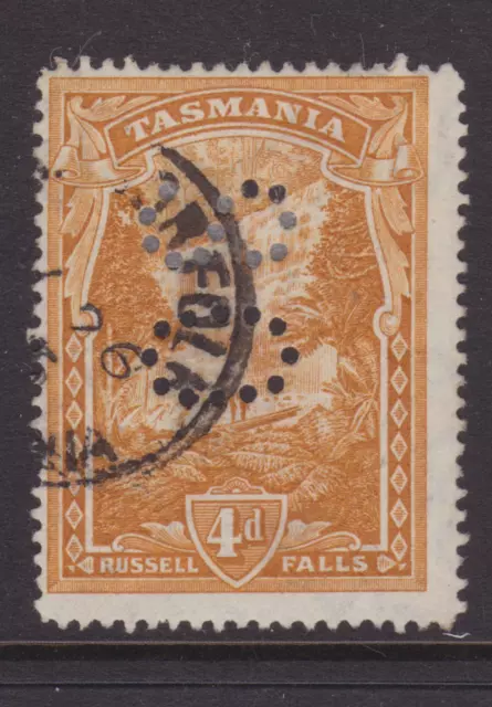 TASMANIA  1906 4d Orange  PICTORIAL OFFICIAL 'OS' PERFIN  USED (MD99.7)